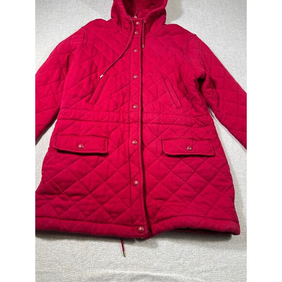 Lauren Ralph Lauren Women’s Large Red Quilted Barn Jacket Button/Zip Front Warm - Picture 11 of 12